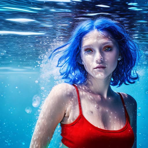 portrait+ style A girl under water with short blue hair no reaciton