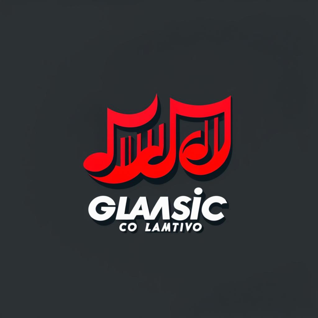  Logo, Logotipo llamativo con el nombre: GUTE music, colores rojo y negro, elegante