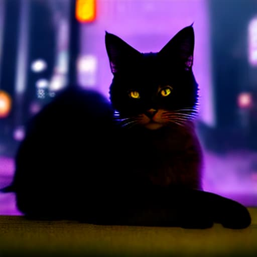  a cat with dog neon, night city lights, future 2079,--style Cyberpunk, hyper realism, hdr, 8k
