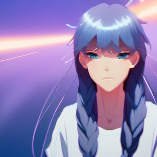 portrait+ style masterpiece. blurry background. loocing at viewers. 1girl. blue hair. Makoto Shinkai style. bangs. vibrant colors. 32K. high details. in the style skin art. blue eyes. full body. futures. beautiful.