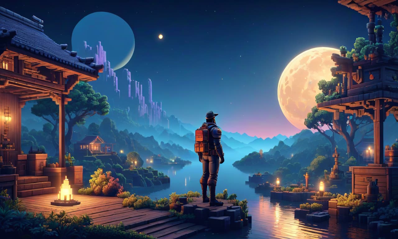  pixel art 8 bit, night, background, moon . low res, blocky, pixel art style, 8 bit graphics hyperrealistic, full body, detailed clothing, highly detailed, cinematic lighting, stunningly beautiful, intricate, sharp focus, f/1. 8, 85mm, (centered image composition), (professionally color graded), ((bright soft diffused light)), volumetric fog, trending on instagram, trending on tumblr, HDR 4K, 8K