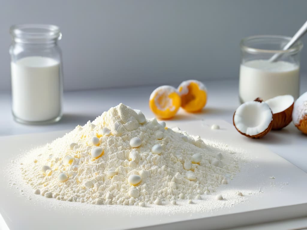  A closeup, ultradetailed image of a pristine white kitchen countertop with scattered, vibrant ingredients commonly used in baking such as eggs, flour, nuts, and berries. The ingredients are meticulously arranged in a visually appealing manner, showcasing their textures and colors in high definition. The soft, natural lighting highlights the freshness of the ingredients, creating a serene and inviting atmosphere that conveys safety and professionalism. hyperrealistic, full body, detailed clothing, highly detailed, cinematic lighting, stunningly beautiful, intricate, sharp focus, f/1. 8, 85mm, (centered image composition), (professionally color graded), ((bright soft diffused light)), volumetric fog, trending on instagram, trending on tumblr, HDR 4K, 8K