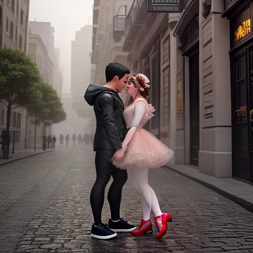  A girl holds a boy wearing a dress and a rose leggings hyperrealistic, full body, detailed clothing, highly detailed, cinematic lighting, stunningly beautiful, intricate, sharp focus, f/1. 8, 85mm, (centered image composition), (professionally color graded), ((bright soft diffused light)), volumetric fog, trending on instagram, trending on tumblr, HDR 4K, 8K