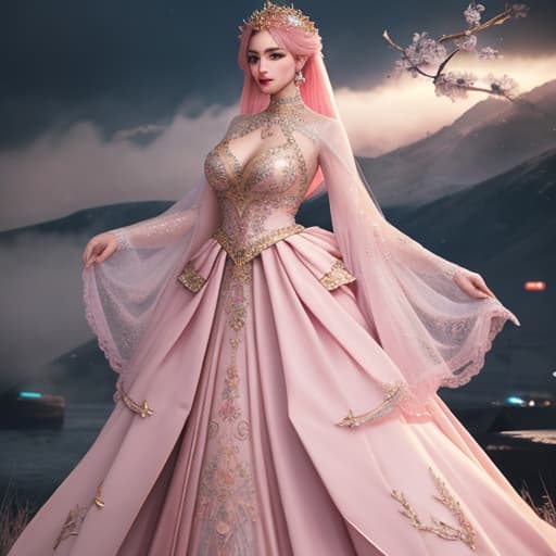  Star beautiful pink hyperrealistic, full body, detailed clothing, highly detailed, cinematic lighting, stunningly beautiful, intricate, sharp focus, f/1. 8, 85mm, (centered image composition), (professionally color graded), ((bright soft diffused light)), volumetric fog, trending on instagram, trending on tumblr, HDR 4K, 8K