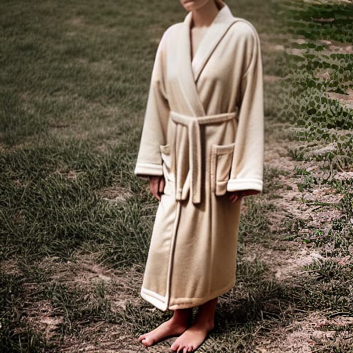  a human woman wearing a robe without anything else