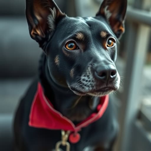  a black dog hyperrealistic, full body, detailed clothing, highly detailed, cinematic lighting, stunningly beautiful, intricate, sharp focus, f/1. 8, 85mm, (centered image composition), (professionally color graded), ((bright soft diffused light)), volumetric fog, trending on instagram, trending on tumblr, HDR 4K, 8K