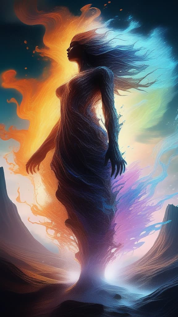  beautiful digital artwork of the earth soil elemental with iridescent filigree water features, stunning humanoid essence made of glowing liquid fire and dirt and dynamic earth energy in dark windy storm, white fog, in style by Dave White, Dan Mumford, Cyril Rolando and M.W Kaluta, 8k resolution, hyperdetailed, amazing depth, amazing artwork by head of prompt engineering, hyperrealistic, high quality, highly detailed, cinematic lighting, intricate, sharp focus, f/1. 8, 85mm, (centered image composition), (professionally color graded), ((bright soft diffused light)), volumetric fog, trending on instagram, HDR 4K, 8K