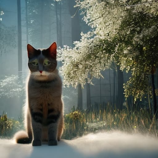  Cat hyperrealistic, full body, detailed clothing, highly detailed, cinematic lighting, stunningly beautiful, intricate, sharp focus, f/1. 8, 85mm, (centered image composition), (professionally color graded), ((bright soft diffused light)), volumetric fog, trending on instagram, trending on tumblr, HDR 4K, 8K