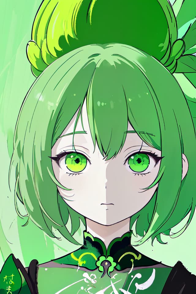  Green hair character intercultural complex, detailed subject, precision shadow, delicate linear painting, detailed fine line, ultra high quality, 4K, 8K