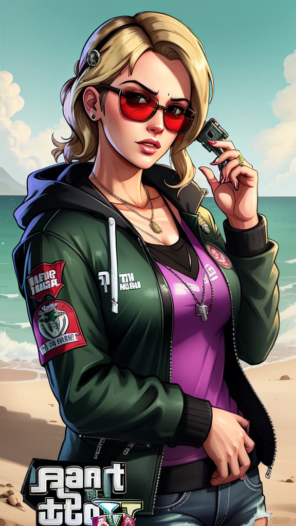  gtav style, (best quality), ((artwork-gta5 heavily stylized)), poster design, detailed, highly detailed, sunglasses, masterpiece, highres