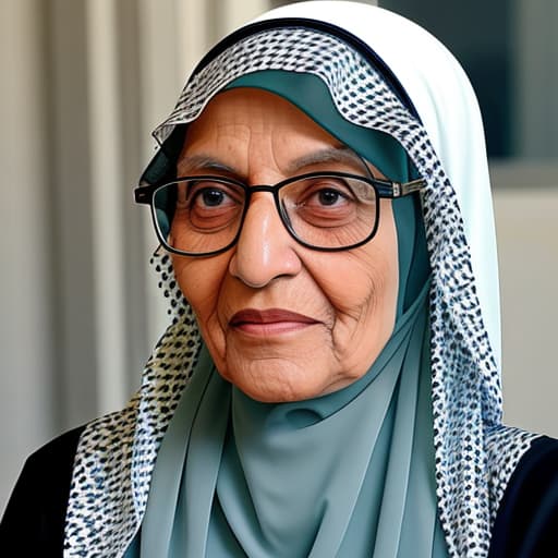  An Arabian grandmother from gulf countries wearing hijab and glasses