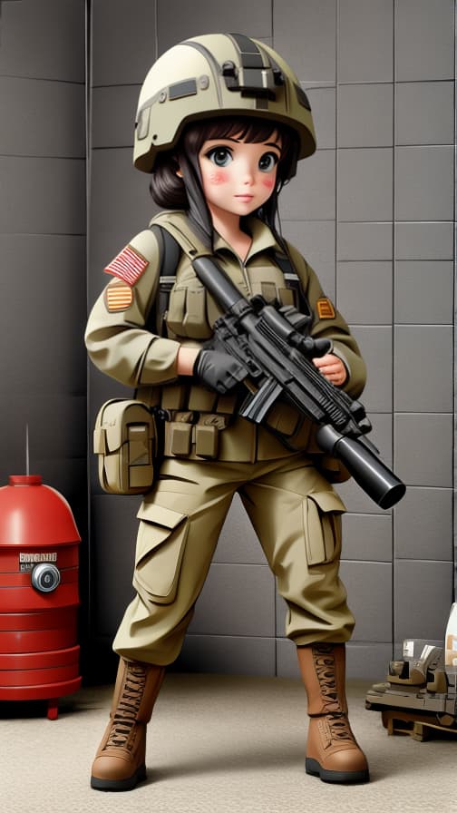  Commando two-headed U.S. soldier full equipment machine gun girl cute