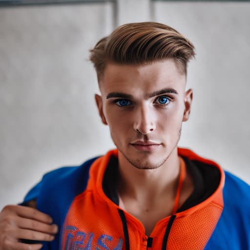 portrait+ style russian queer fitness instructor blonde very cute dude face