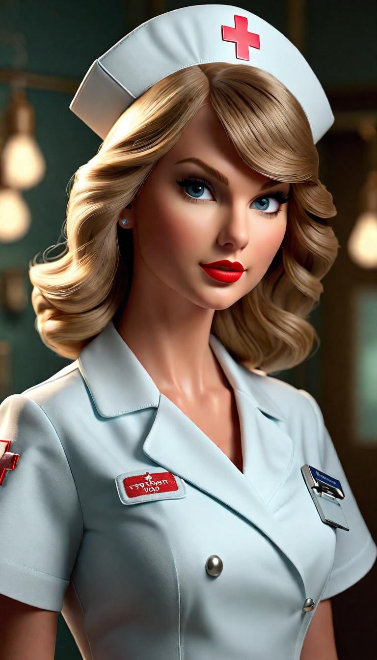  Professional 3D model of Taylor Swift as a nurse . Rendered with Octane, the model is highly detailed,dramatic lighting. hyperrealistic, full body, detailed clothing, highly detailed, cinematic lighting, stunningly beautiful, intricate, sharp focus, f/1. 8, 85mm, (centered image composition), (professionally color graded), ((bright soft diffused light)), volumetric fog, trending on instagram, trending on tumblr, HDR 4K, 8K