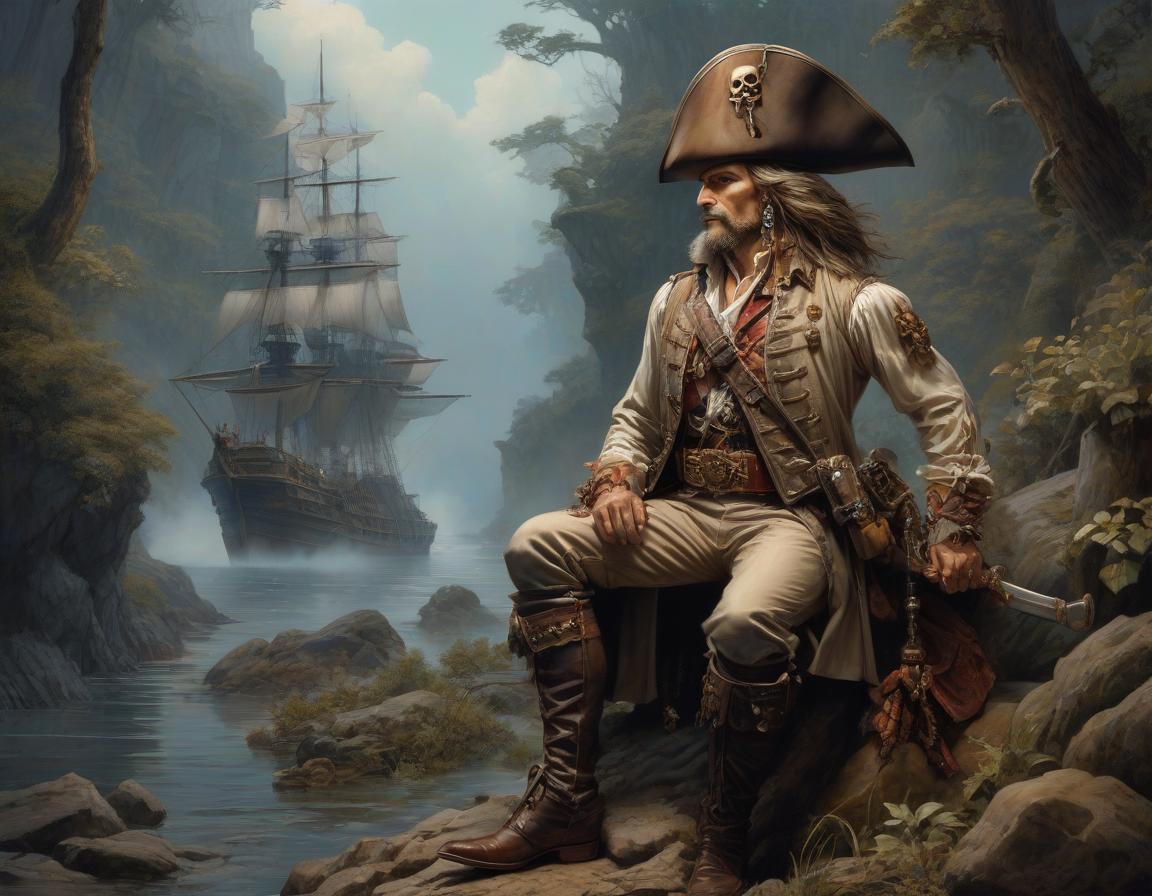  In the style of Jean Baptiste Monge, full length view, In the style of Jean Baptiste Monge, full length, closed portrait of a Victorian pirate painting in a picturesque mysterious environment intricate, elegant, very detailed, centered, digital painting, art, concept art, smooth, sharp focus, illustration, arterm, tomas alen coper, Peter Mm Yerbacher, Donato Gyancola, Joseph Christian Leyendecker, Wop Leyendecker, Wop, wlop, wop, Detailed look. soft colors, hyperrealistic, full body, detailed clothing, highly detailed, cinematic lighting, stunningly beautiful, intricate, sharp focus, f/1. 8, 85mm, (centered image composition), (professionally color graded), ((bright soft diffused light)), volumetric fog, trending on instagram, trending on tumblr, HDR 4K, 8K