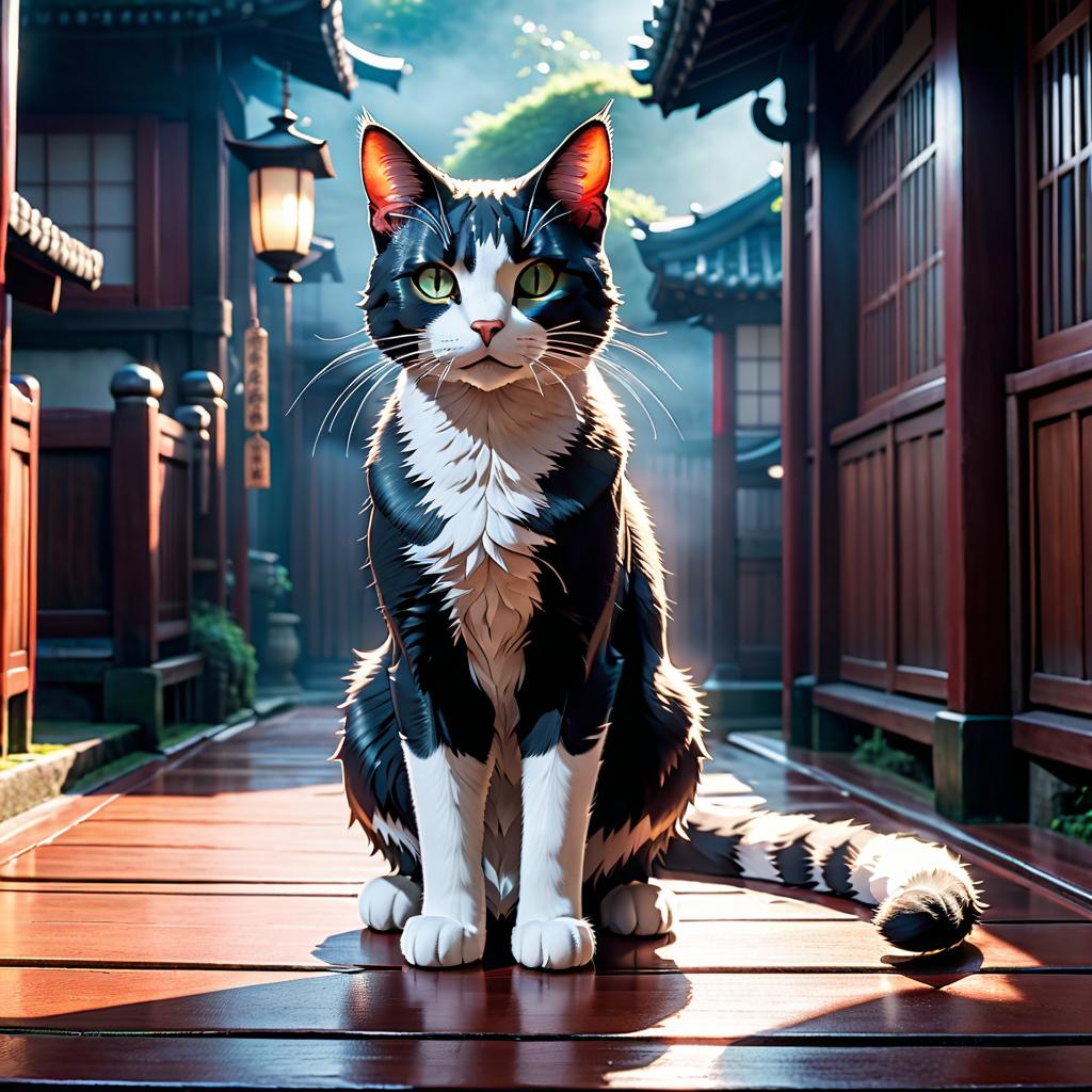  cat style anime Spirited Away hyperrealistic, full body, detailed clothing, highly detailed, cinematic lighting, stunningly beautiful, intricate, sharp focus, f/1. 8, 85mm, (centered image composition), (professionally color graded), ((bright soft diffused light)), volumetric fog, trending on instagram, trending on tumblr, HDR 4K, 8K