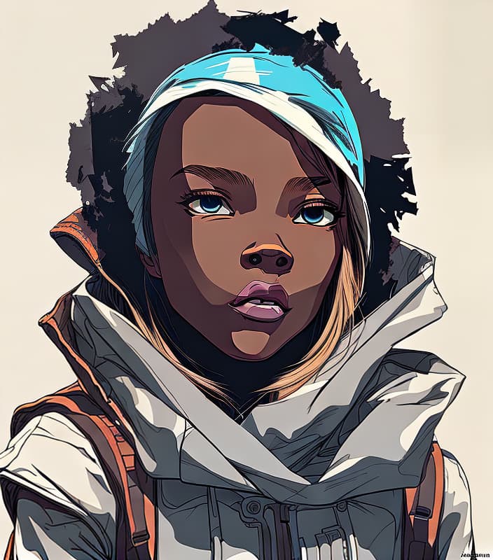 nvinkpunk African American girl wearing winter gear, highly detailed, sharp focus, art by Artgerm and Greg Rutkowski and WLOP