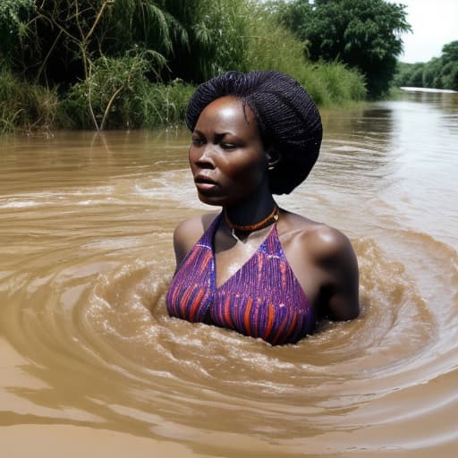  african woman drowning in the river the water is up to her cheekbones