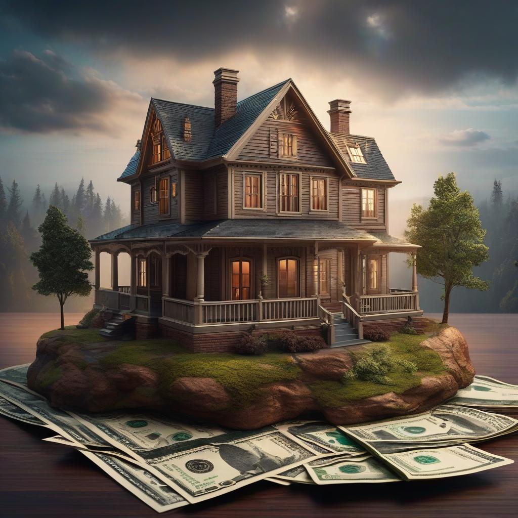  Vector graphics: a house stands on money hyperrealistic, full body, detailed clothing, highly detailed, cinematic lighting, stunningly beautiful, intricate, sharp focus, f/1. 8, 85mm, (centered image composition), (professionally color graded), ((bright soft diffused light)), volumetric fog, trending on instagram, trending on tumblr, HDR 4K, 8K