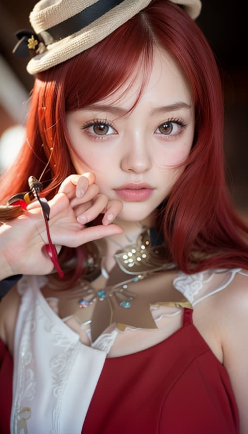  Red hair, cute, beautiful girl, (Masterpiece, BestQuality:1.3), (ultra detailed:1.2), (hyperrealistic:1.3), (RAW photo:1.2),High detail RAW color photo, professional photograph, (Photorealistic:1.4), (realistic:1.4), ,professional lighting, (japanese), beautiful face, (realistic face)