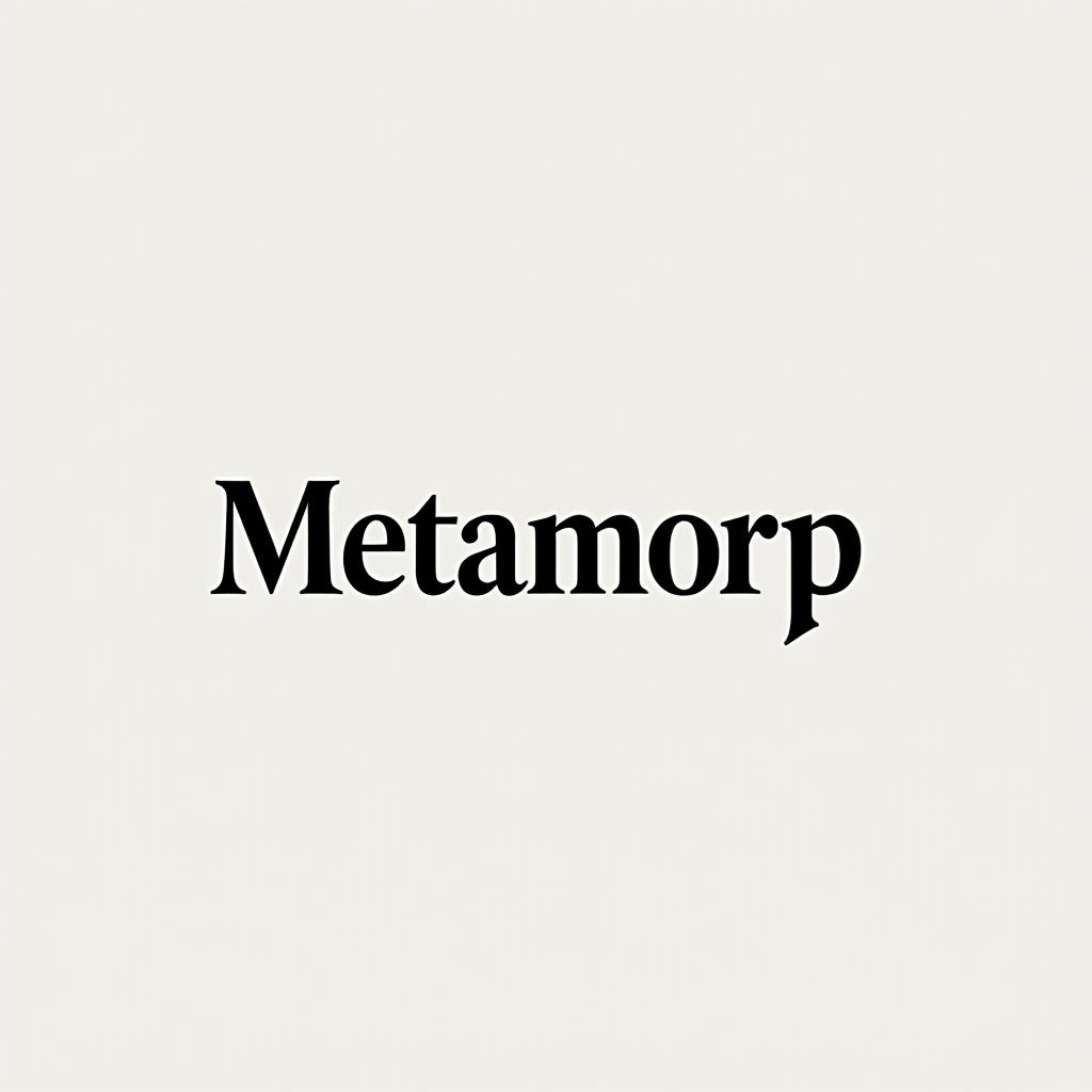  metamorph logo, (logo), elegant, chic, stylish, sophisticated, high fashion, modern serif font, monochrome, simple, iconic