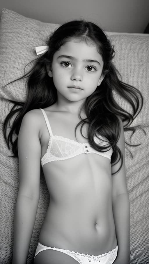  portrait, pequeña niña desa () arrodillada en la cama, de espaldas, . She has an innocent face, in the style of Disney. Well defined anatomical details. living through puberty, pure, innocent