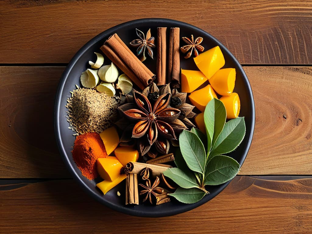  A photorealistic image of a diverse array of sustainably sourced spices, such as cinnamon sticks, star anise, cardamom pods, and vanilla beans, elegantly arranged on a rustic wooden table. The spices are vibrant in color and exude a rich aroma, creating a visually captivating and appetizing scene that epitomizes the essence of sustainable and flavorful dessert ingredients. hyperrealistic, full body, detailed clothing, highly detailed, cinematic lighting, stunningly beautiful, intricate, sharp focus, f/1. 8, 85mm, (centered image composition), (professionally color graded), ((bright soft diffused light)), volumetric fog, trending on instagram, trending on tumblr, HDR 4K, 8K