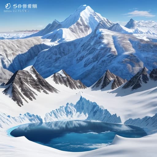  Help me generate a snow-capped mountain scenery picture, Requirements: frozen lake, large scene, ultra high definition Color: fresh and natural,