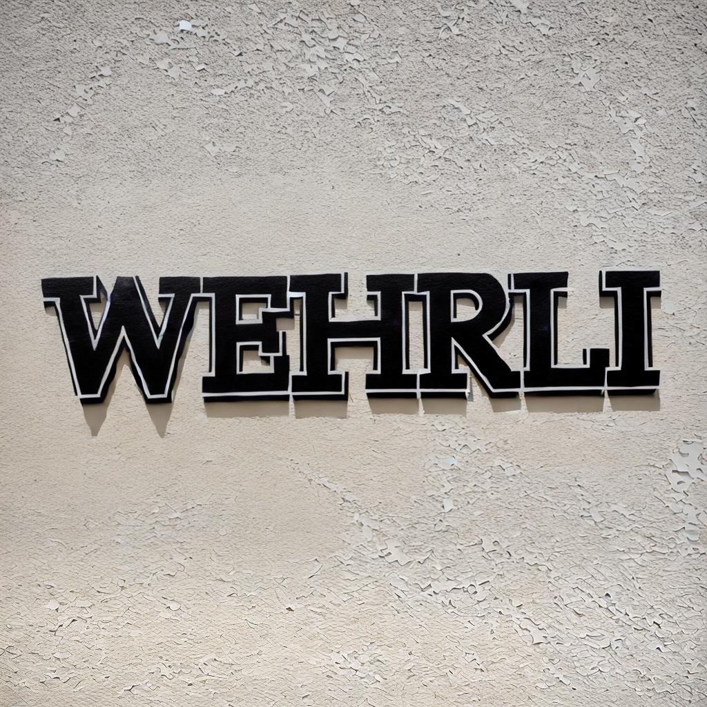  Detailed graffiti artwork depicting the text &quot;wehrli&quot; in a vibrant, urban style. Bold letters in a stylized font, with dynamic colors and shading to create depth and dimension. Painted on a gritty, textured concrete wall background. Slight overspray and drips for an authentic street art look. Soft afternoon sunlight casting shadows across the artwork., best quality, masterpiece