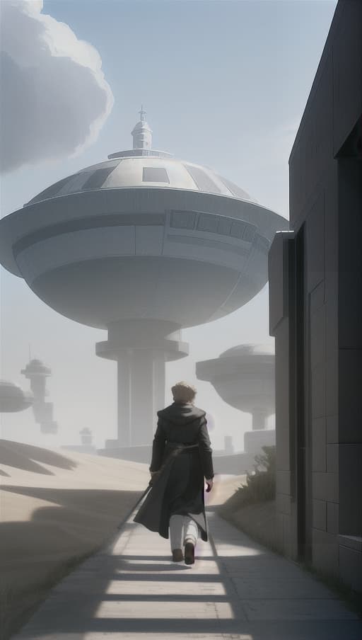  Anakin skywalker chasing count dooku in a futuristic building