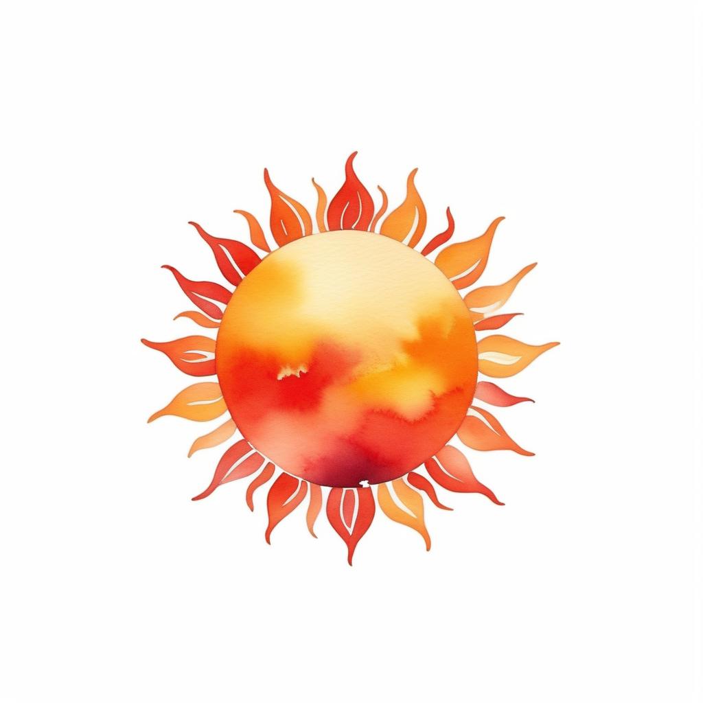  watercolor style, logo of the sun, orange and red colors, white background