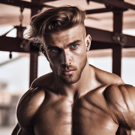 portrait+ style Russian queer fitness model blonde hunk dude face