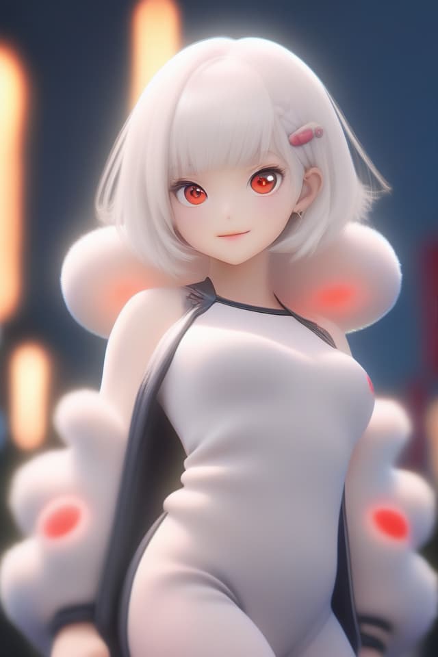  ((Fluffy Pearl White Hair, Fluffy Short Hair, JITOME: 1.4, Glowing Red Eyes)), Infant Body Shape Girl, (Absurdress, Ultimate quality), Beautiful. , Environmental lighting), details Texture, best shadow, very detail, colorful, 8K Wallpaper, Raw Photoristic Detailed, Dutch Angle, 💩, 💩, 💩,