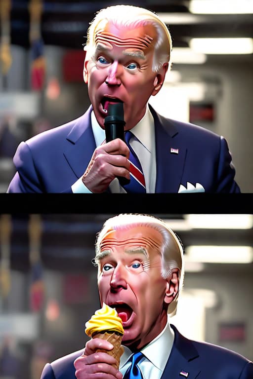  President joe biden of the united states, clueless facial expression, wrinkled skin, with mouth open, with tongue sticking out, cinematic lighting, HD, high details, dramatic, trending on artstation, full body, head shot, wearing a dunce cap, licking an ice cream cone, film still, stunning photography. Funny, anatomically correct, hyper realistic, super detailed, 4k uhd image, canon eos r3 hyperrealistic, full body, detailed clothing, highly detailed, cinematic lighting, stunningly beautiful, intricate, sharp focus, f/1. 8, 85mm, (centered image composition), (professionally color graded), ((bright soft diffused light)), volumetric fog, trending on instagram, trending on tumblr, HDR 4K, 8K