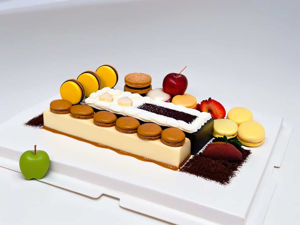  A minimalist illustration of various cultural desserts from around the world, such as French macarons, Japanese mochi, Italian tiramisu, and American apple pie, arranged elegantly on a sleek, white platter. Each dessert is intricately detailed, showcasing the unique ingredients and presentation style of its respective culture. The background is a soft, neutral color to make the desserts stand out, and the overall aesthetic is clean, modern, and visually striking. hyperrealistic, full body, detailed clothing, highly detailed, cinematic lighting, stunningly beautiful, intricate, sharp focus, f/1. 8, 85mm, (centered image composition), (professionally color graded), ((bright soft diffused light)), volumetric fog, trending on instagram, trending on tumblr, HDR 4K, 8K