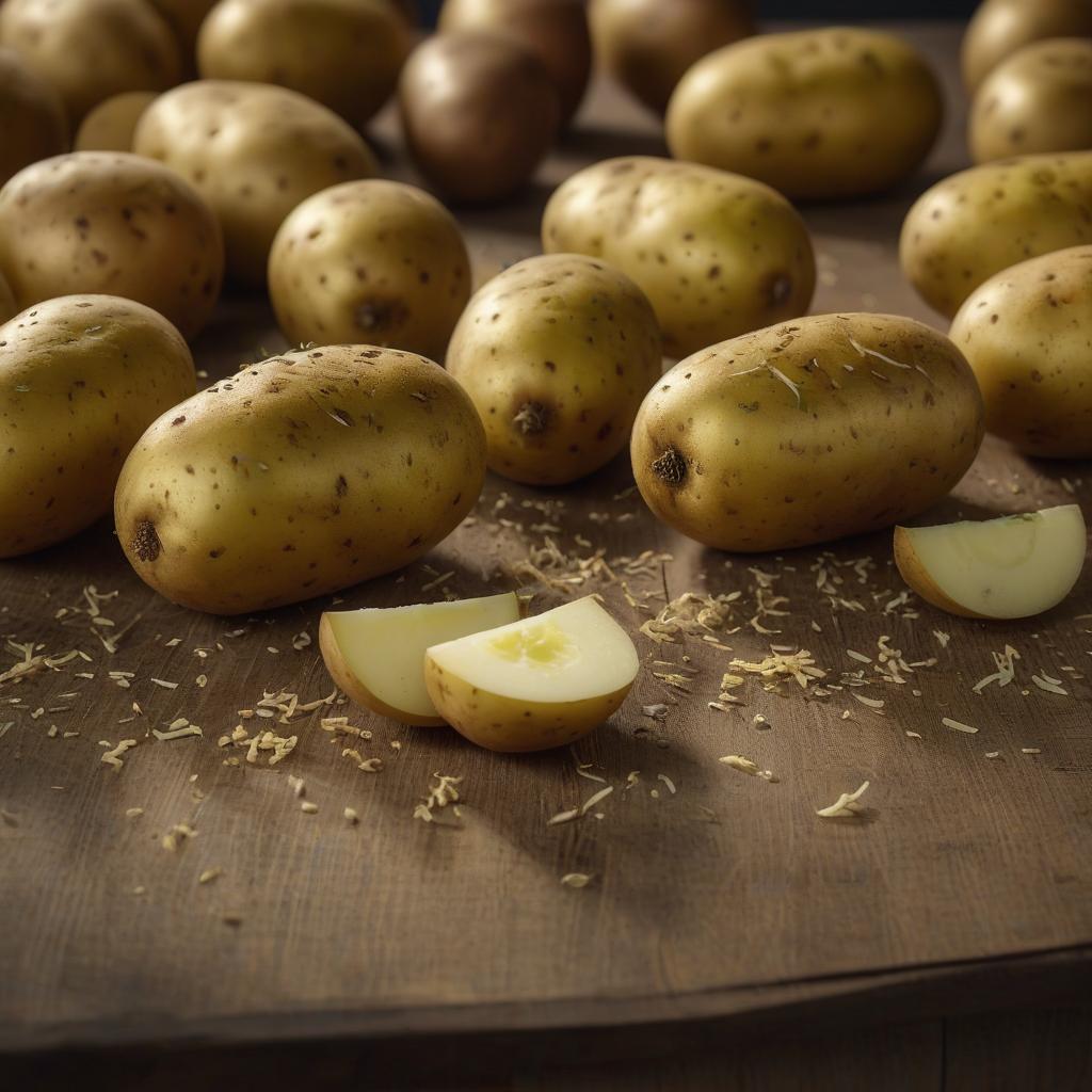  cinematic film still Potatoes lie on the table on a neutral background. . shallow depth of field, vignette, highly detailed, high budget, bokeh, cinemascope, moody, epic, gorgeous, film grain, grainy hyperrealistic, full body, detailed clothing, highly detailed, cinematic lighting, stunningly beautiful, intricate, sharp focus, f/1. 8, 85mm, (centered image composition), (professionally color graded), ((bright soft diffused light)), volumetric fog, trending on instagram, trending on tumblr, HDR 4K, 8K