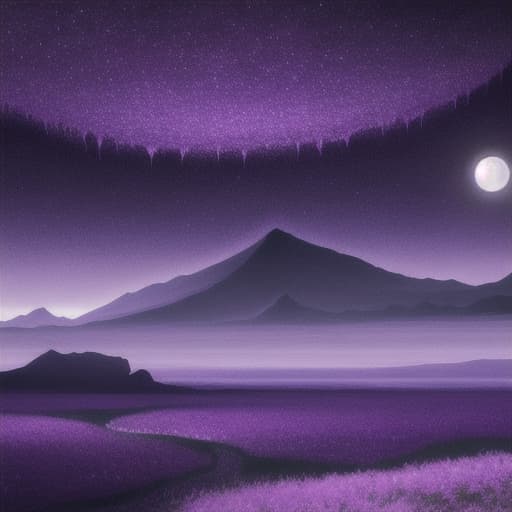  Dreamlike and surrealistic landscape in purple tones