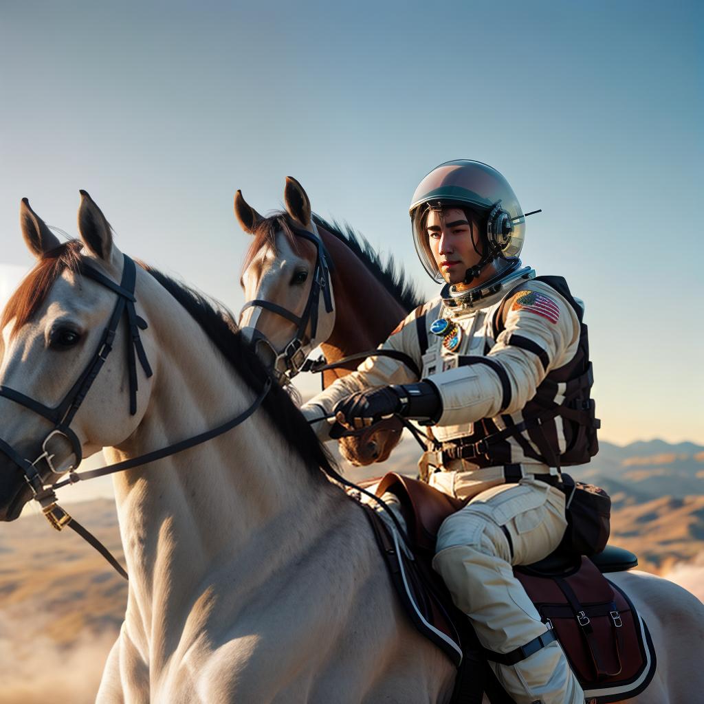  A photograph of an astronaut riding a horse hyperrealistic, full body, detailed clothing, highly detailed, cinematic lighting, stunningly beautiful, intricate, sharp focus, f/1. 8, 85mm, (centered image composition), (professionally color graded), ((bright soft diffused light)), volumetric fog, trending on instagram, trending on tumblr, HDR 4K, 8K