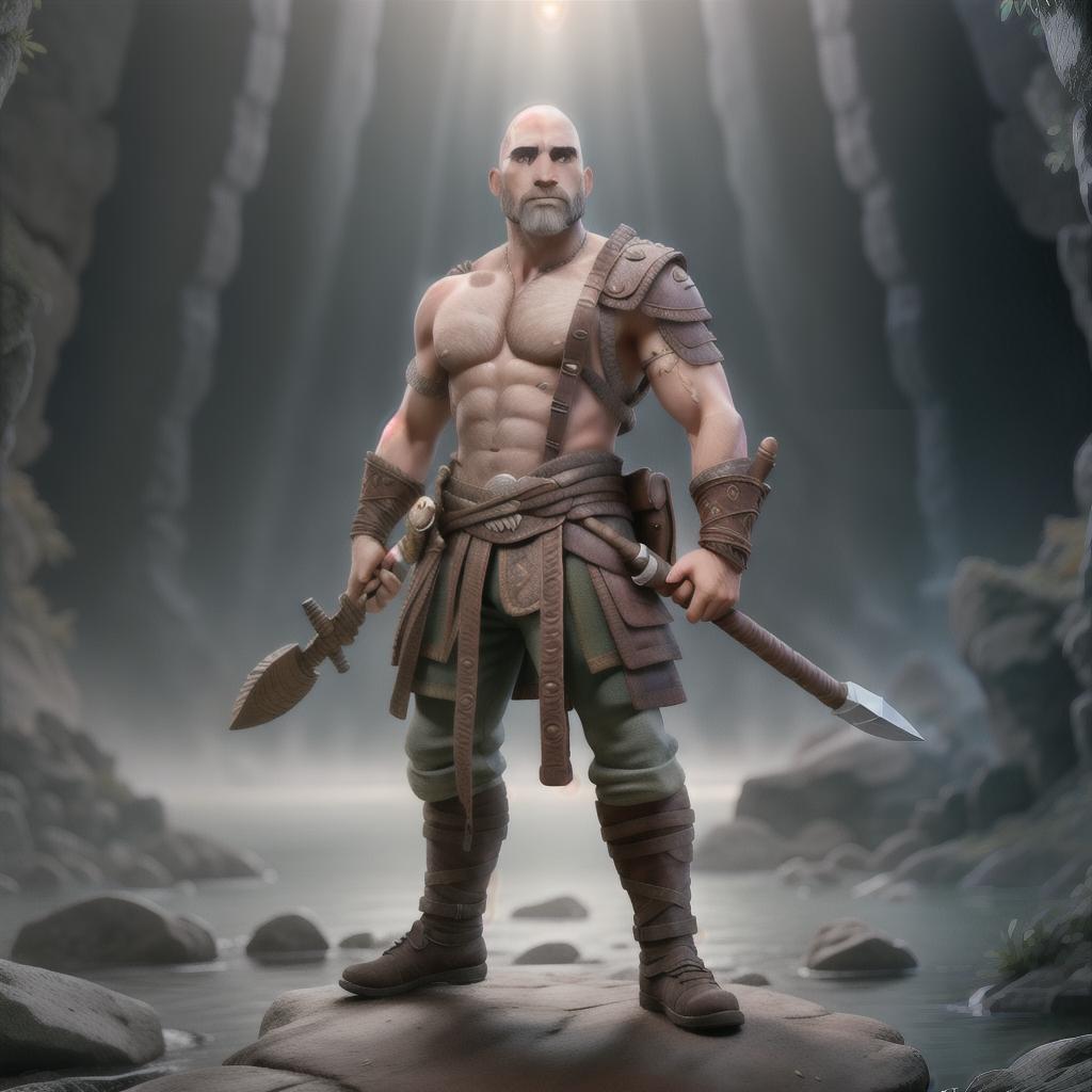  God of war hyperrealistic, full body, detailed clothing, highly detailed, cinematic lighting, stunningly beautiful, intricate, sharp focus, f/1. 8, 85mm, (centered image composition), (professionally color graded), ((bright soft diffused light)), volumetric fog, trending on instagram, trending on tumblr, HDR 4K, 8K