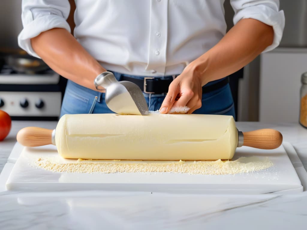  A closeup, ultradetailed 8k image of a sleek, modern stainless steel rolling pin on a pristine marble countertop, with soft natural light streaming in, casting subtle shadows and highlighting the smooth, polished surface of the rolling pin. The minimalistic design of the image showcases the elegant simplicity and professional quality of the kitchen tool, emphasizing its importance in the art of baking and dough preparation. hyperrealistic, full body, detailed clothing, highly detailed, cinematic lighting, stunningly beautiful, intricate, sharp focus, f/1. 8, 85mm, (centered image composition), (professionally color graded), ((bright soft diffused light)), volumetric fog, trending on instagram, trending on tumblr, HDR 4K, 8K