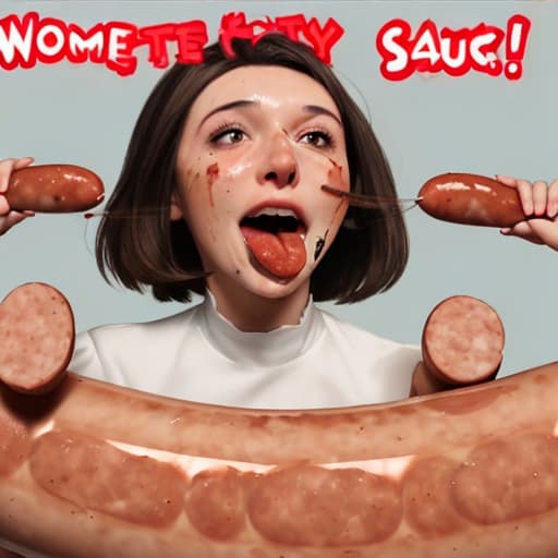  woman is suck sausage and very enjoy it,and the sause is all on her face