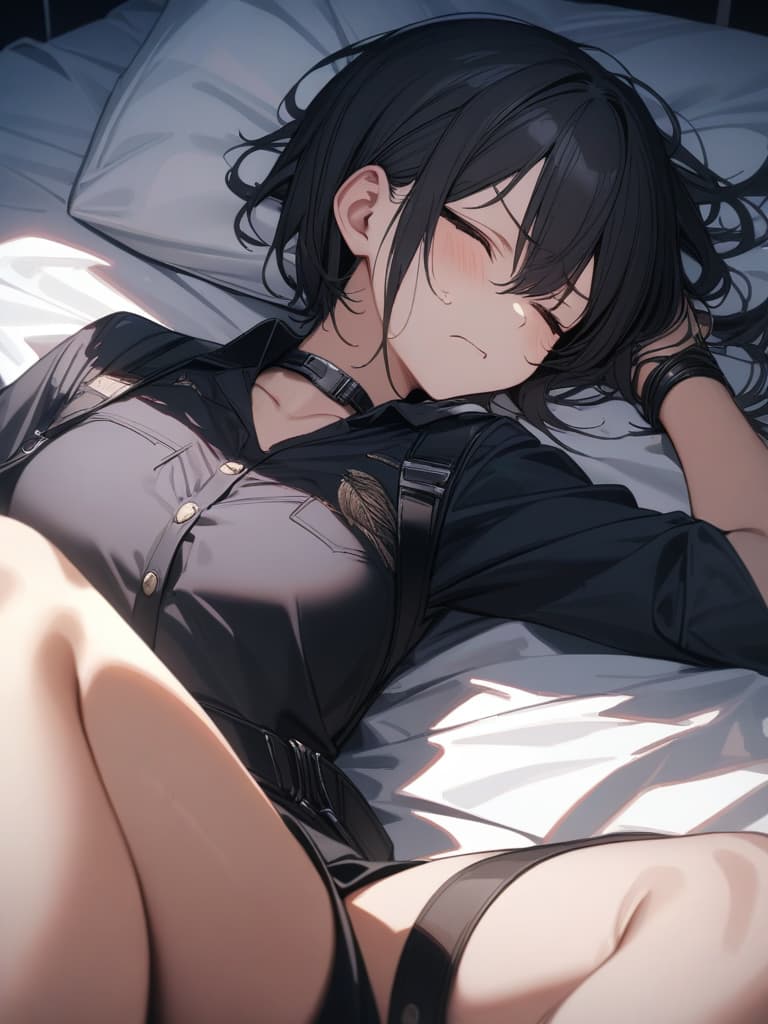  Black hair, short hair, man, angry, uniform, restraint, sleeping, masterpiece, best quality,8k,ultra detailed,high resolution,an extremely delicate and beautiful,hyper detail