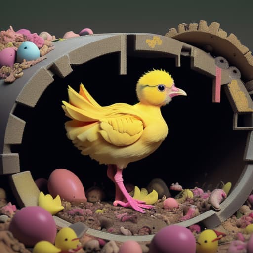  A colourful chick coming out of animal wastes