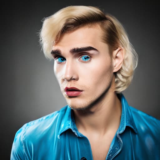 portrait+ style Russian queer parody performer blonde hunk dude face