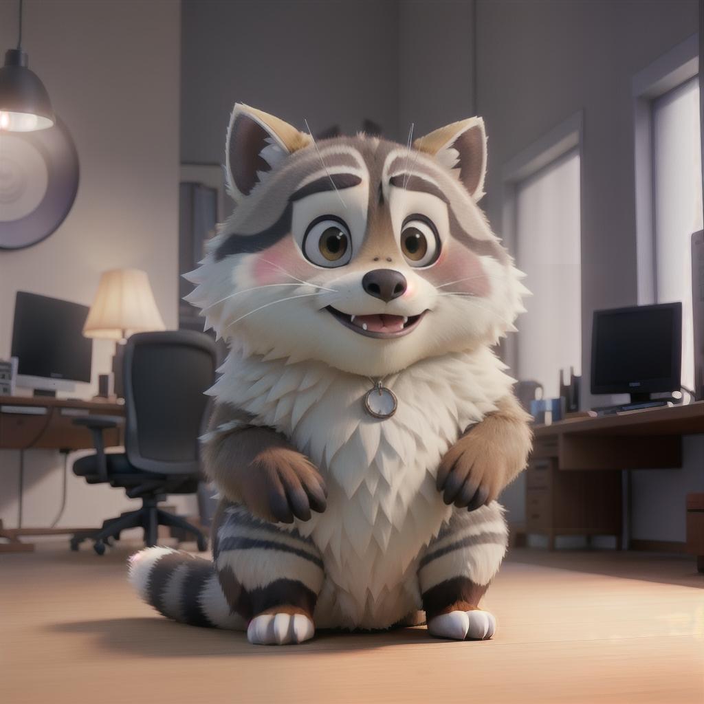  raccoon sitting in gaming chair front a computer on desktop, ((semi anthropomorphic)),(full body), tail, belly, sitting, fat, (chubby), (((white background))), solo, desktop, gaming chair, side view,  [[[clothes]]] hyperrealistic, full body, detailed clothing, highly detailed, cinematic lighting, stunningly beautiful, intricate, sharp focus, f/1. 8, 85mm, (centered image composition), (professionally color graded), ((bright soft diffused light)), volumetric fog, trending on instagram, trending on tumblr, HDR 4K, 8K