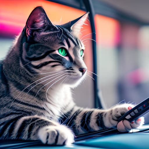 nvinkpunk Realistic image of a cat wearing headphones and reading glasses while riding a bus. hyperrealistic, full body, detailed clothing, highly detailed, cinematic lighting, stunningly beautiful, intricate, sharp focus, f/1. 8, 85mm, (centered image composition), (professionally color graded), ((bright soft diffused light)), volumetric fog, trending on instagram, trending on tumblr, HDR 4K, 8K