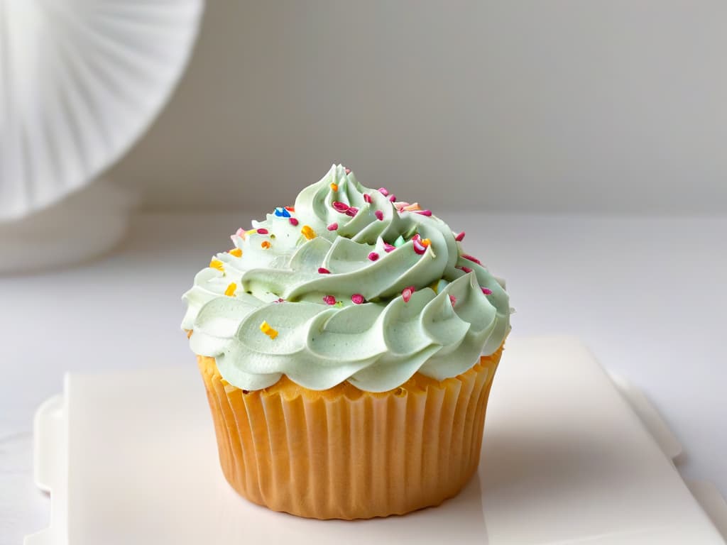  A closeup, highresolution image of a delicate hand gently placing colorful sprinkles on a perfectly frosted cupcake. The hand is subtly blurred in the background, emphasizing the meticulous attention to detail in the decorating process. The cupcake sits on a clean, white backdrop, with soft natural lighting casting a gentle shadow, highlighting the vibrant colors of the sprinkles. hyperrealistic, full body, detailed clothing, highly detailed, cinematic lighting, stunningly beautiful, intricate, sharp focus, f/1. 8, 85mm, (centered image composition), (professionally color graded), ((bright soft diffused light)), volumetric fog, trending on instagram, trending on tumblr, HDR 4K, 8K