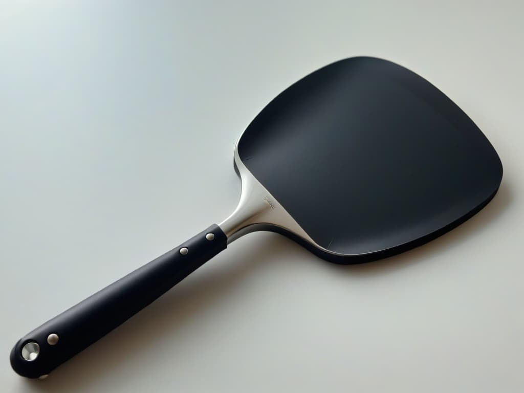  A closeup, ultradetailed image of a sleek, modern stainless steel spatula with a matte black handle, elegantly displaying the intricate craftsmanship and highquality design of the utensil. The spatula is gleaming under a soft, focused light, highlighting every curve and line, showcasing its premium nature and sophisticated appeal. hyperrealistic, full body, detailed clothing, highly detailed, cinematic lighting, stunningly beautiful, intricate, sharp focus, f/1. 8, 85mm, (centered image composition), (professionally color graded), ((bright soft diffused light)), volumetric fog, trending on instagram, trending on tumblr, HDR 4K, 8K