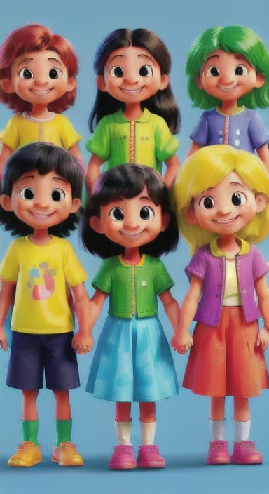  {A bright and colorful book cover with a group of happy children holding hands in a circle., Children of various ethnicities. They are smiling and wearing colorful clothing.