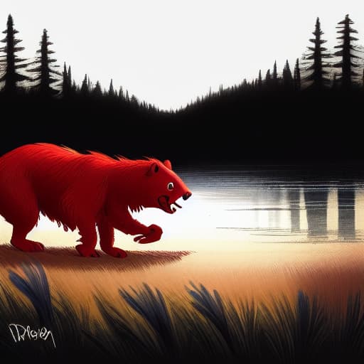  a bear is running through the field, forest, moolight, dangerous